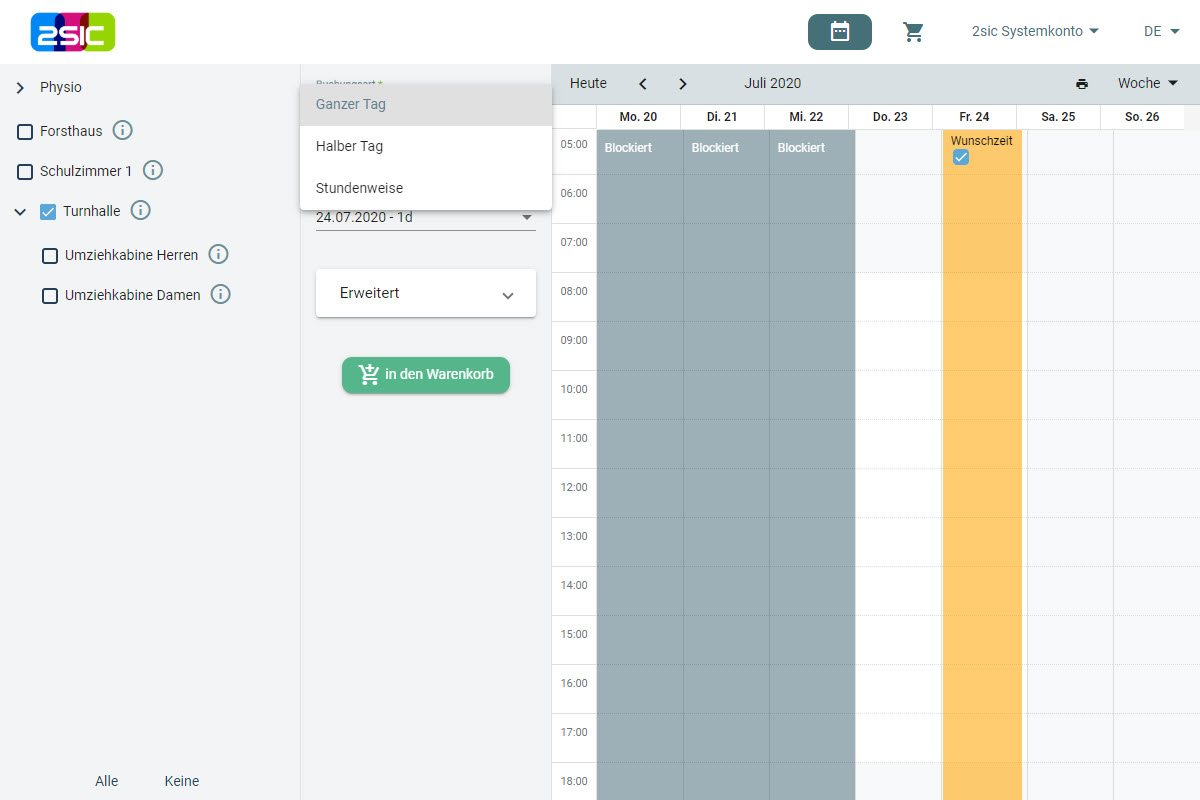 Zeitraster im Menu auswählen
